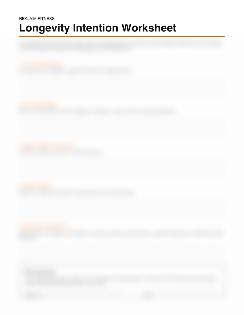 Blurred preview of the Reklaim Longevity Intention Worksheet.